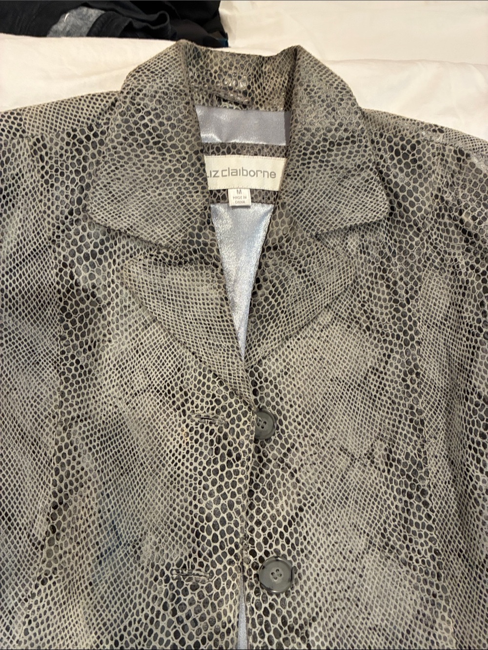 Liz Claiborne Gray Snake-Print Leather Blazer Jacket